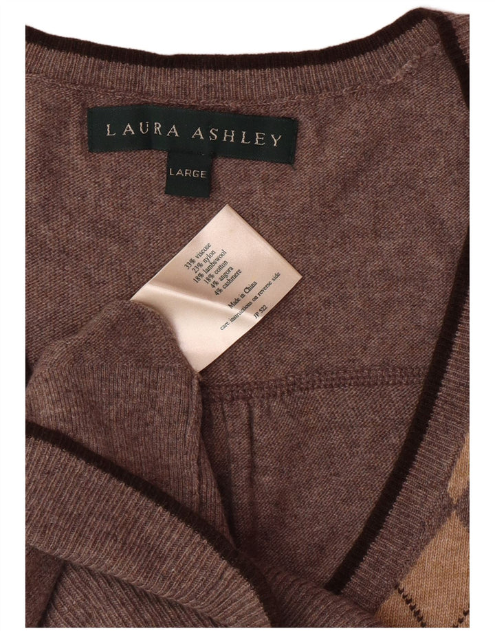 LAURA ASHLEY Ženska majica bez rukava UK 14 Large Brown Argyle/Diamond Viskoza