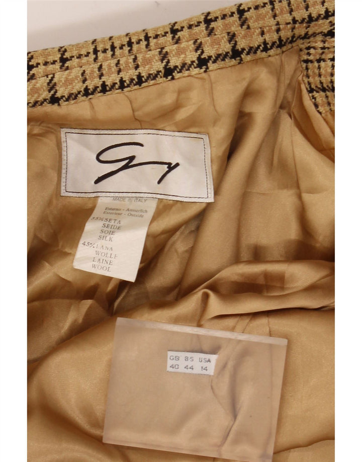 GENNY Ženska jakna s 2 gumba US 14 XL bež karirana svila