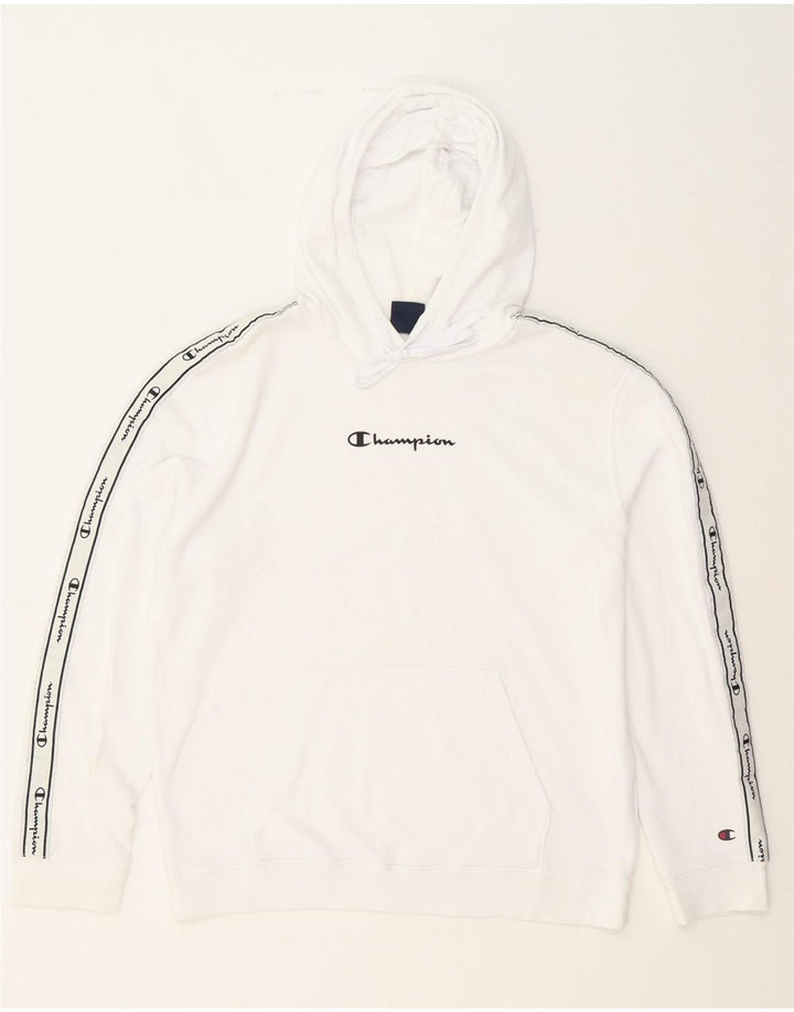 CHAMPION Mens Graphic Hoodie Jumper Medium White Cotton Vintage Champion and Second-Hand Champion from Messina Hembry 