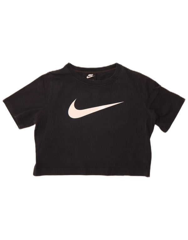 Nike Womens Crop Graphic T-Shirt Top UK 14 Medium Black Cotton