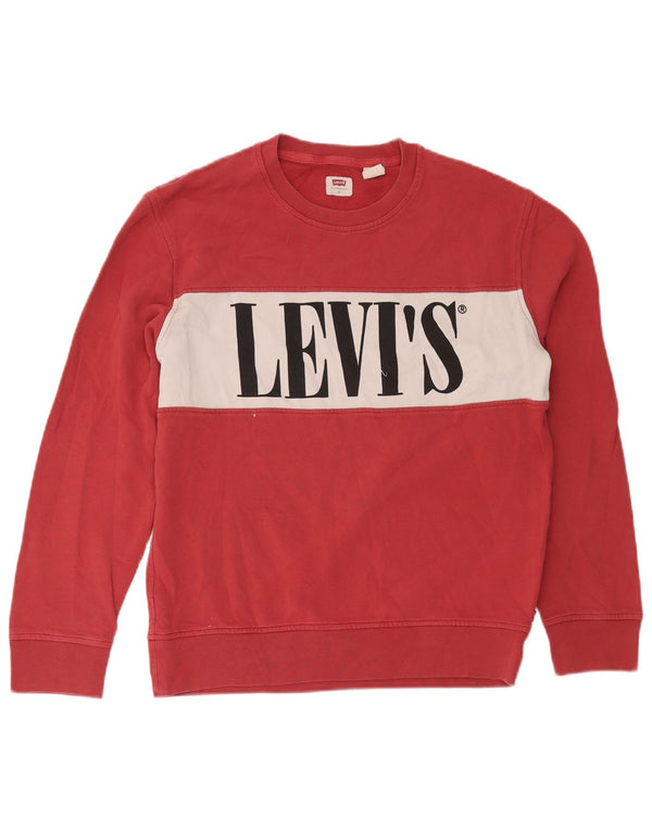 Levi's Mens Graphic Sweatshirt Jumper Small Pink Colourblock Cotton