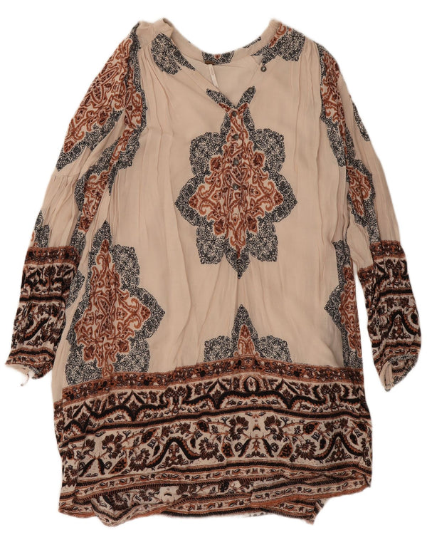 Free People Ženska tunika haljina dugih rukava UK 10 Small Beige Paisley