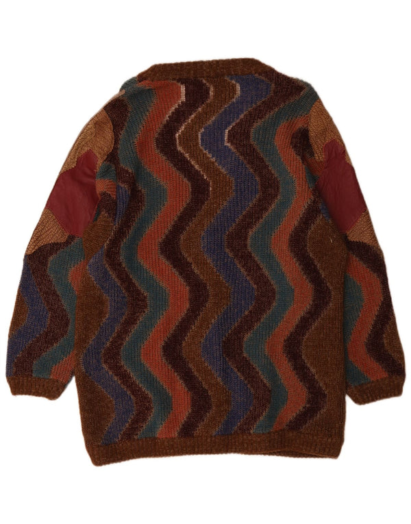 Vintage ženski kardigan pulover UK 18 XL smeđa vuna u blokovima boja