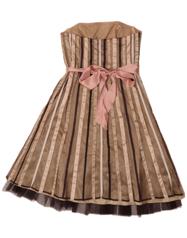 Debut Womens Strapless Dress UK 12 Medium Beige Striped Nylon