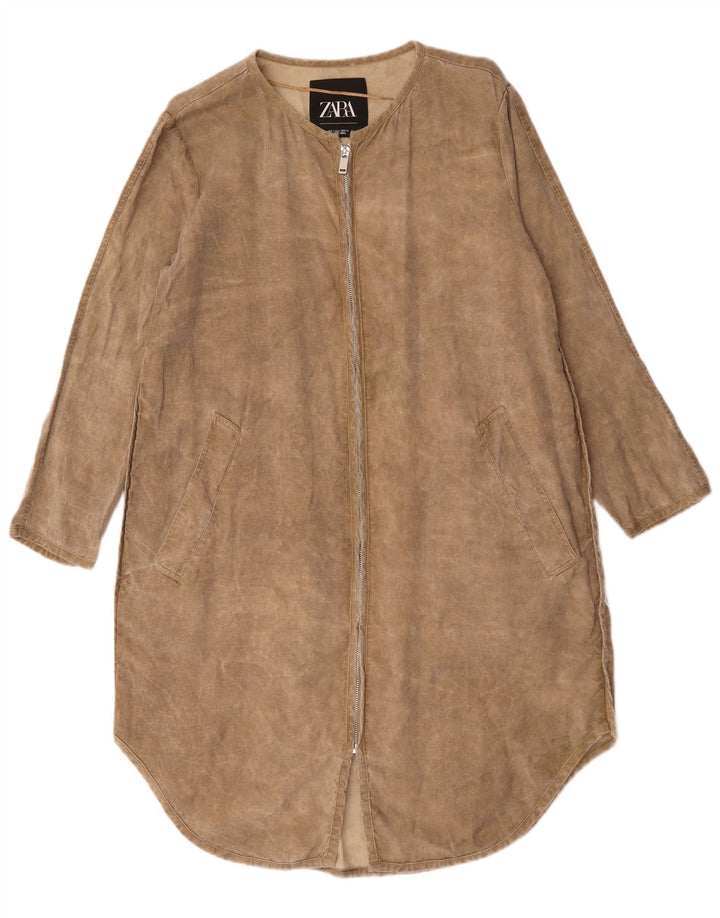 Zara ženska prekomjerna haljina dugih rukava UK 10 Small Beige Lyocell