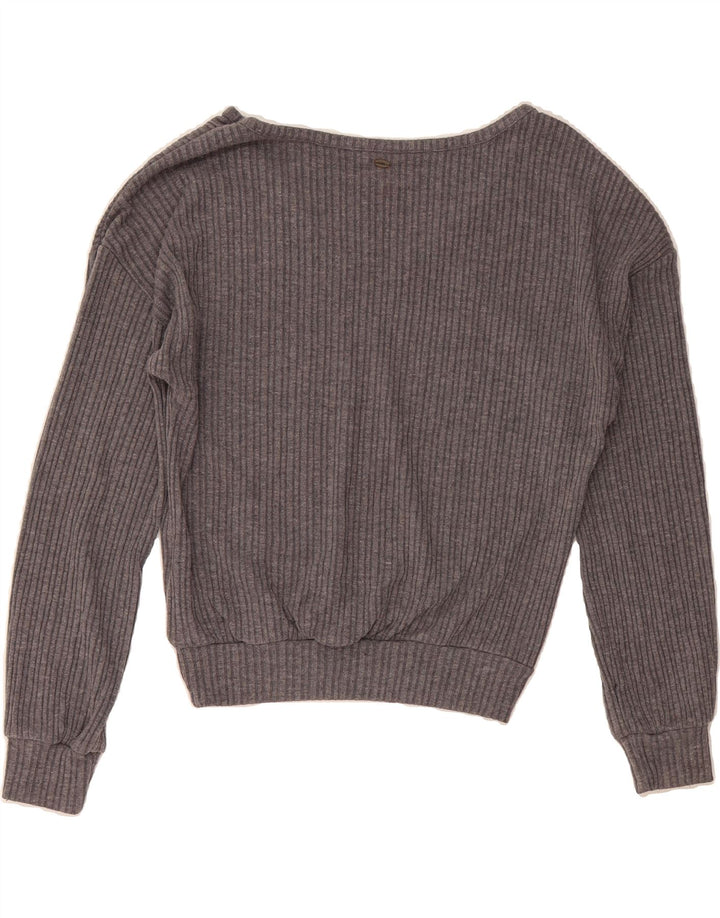 O'NEILL Womens Oversized V-Neck Jumper Sweater UK 10 Small Grey Striped Vintage O'Neill and Second-Hand O'Neill from Messina Hembry 