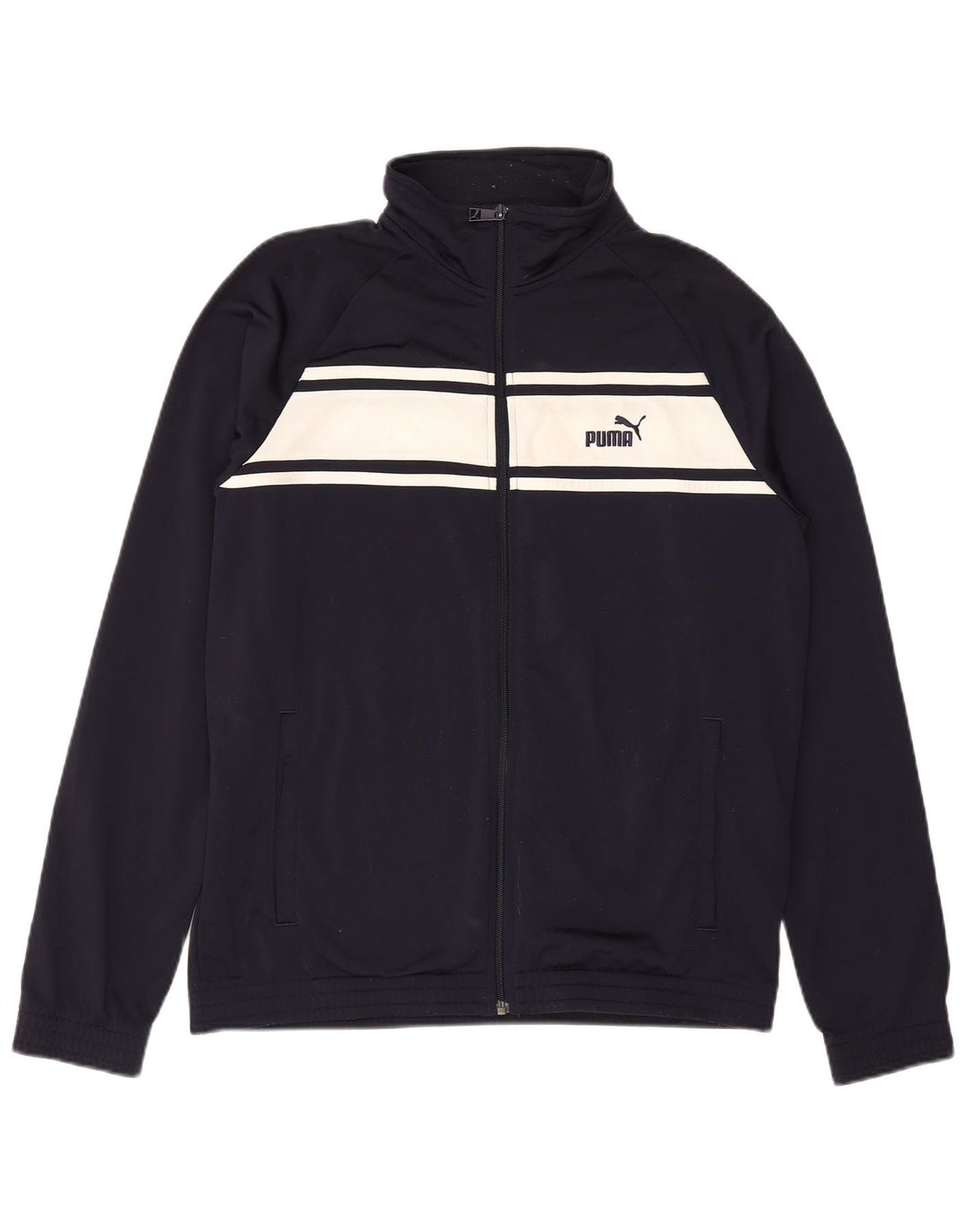 PUMA Mens Tracksuit Top Jacket Medium Navy Blue Colourblock Polyester