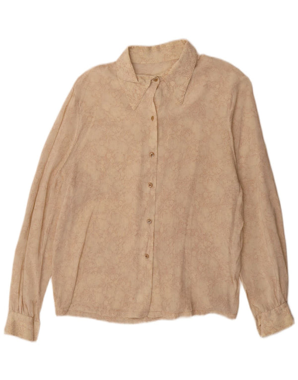 Vintage ženska košulja bluza UK 16 velika bež cvjetna