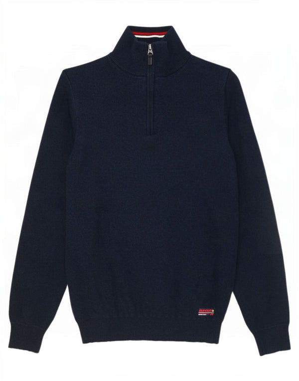 Superdry Mens Zip Neck Jumper Sweater Small Navy Blue Cotton