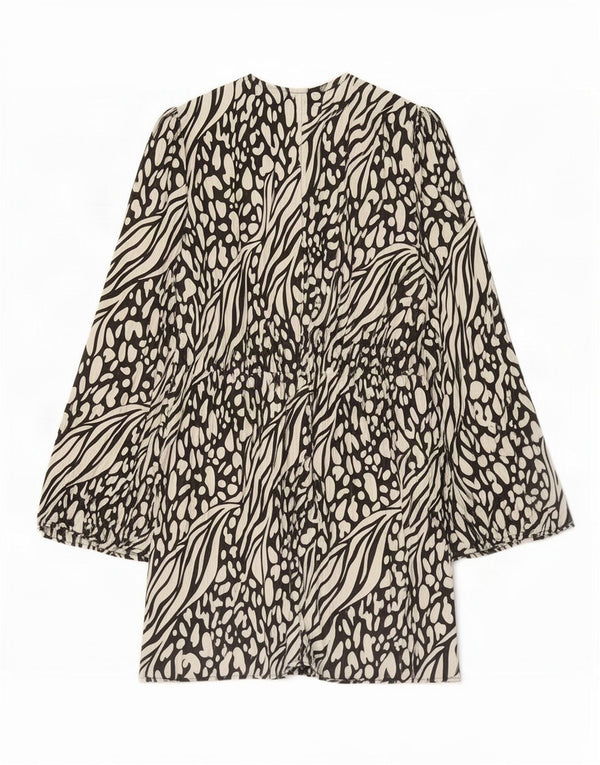 Topshop ženska mala haljina s prednjom kravatom Empire UK 10 Mali crni životinjski print
