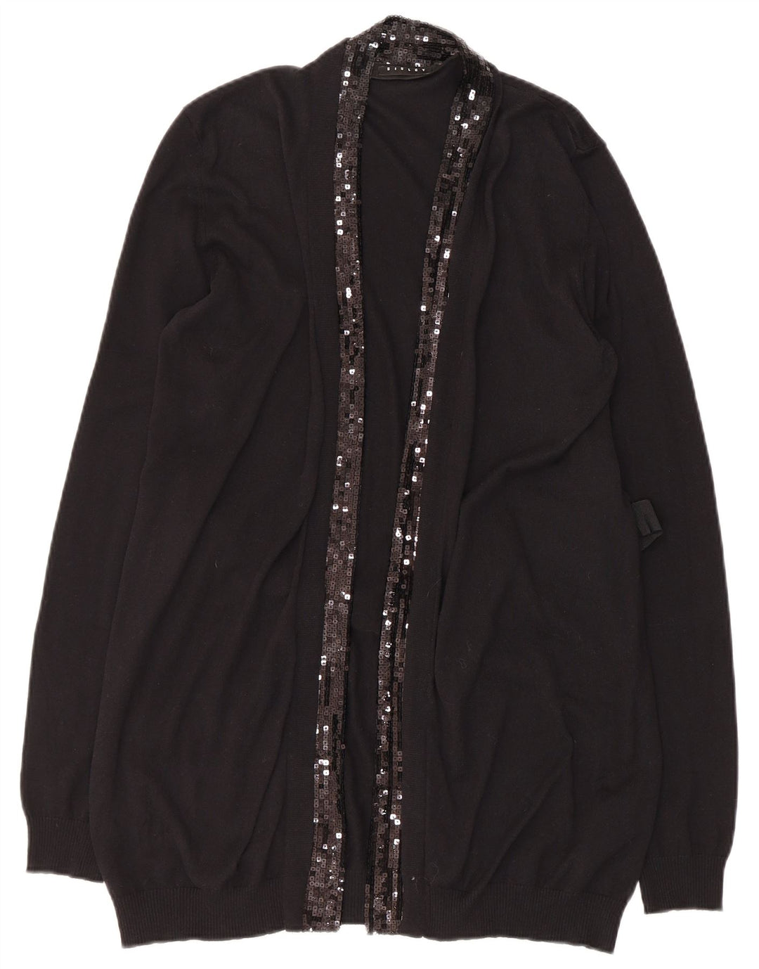 Sisley ženski otvoreni kardigan pulover UK 14 Veliki crni pamuk