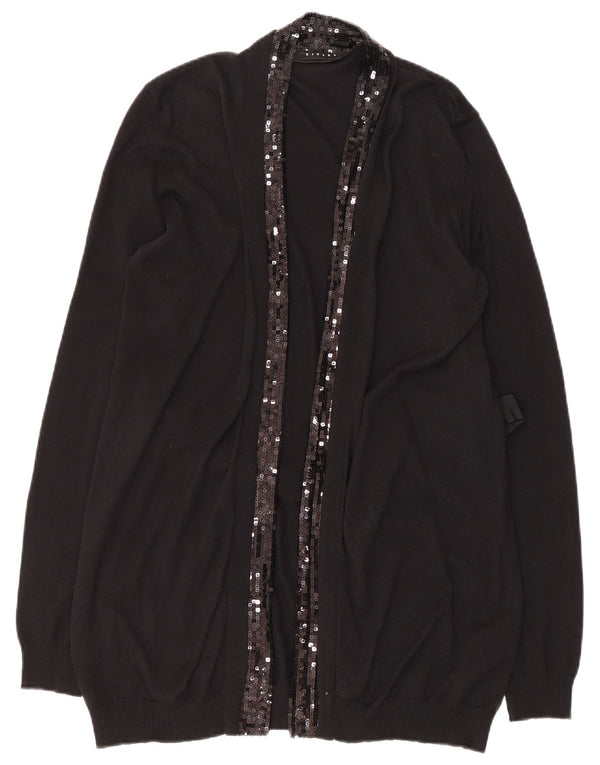 Sisley ženski otvoreni kardigan pulover UK 14 Veliki crni pamuk