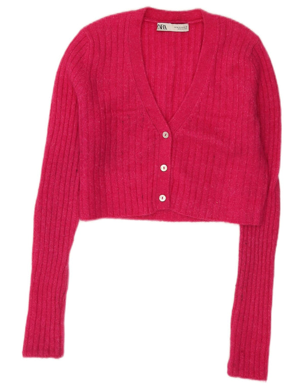 Zara ženski kratki kardigan pulover UK 12 Srednje ružičasti najlon