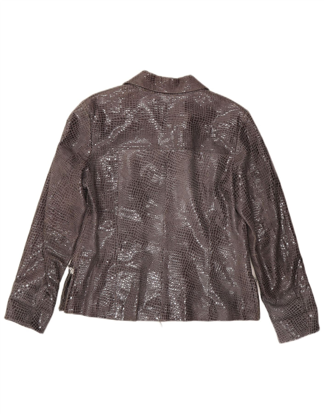 Vintage ženska kožna jakna EU 38 srednje siva koža sa životinjskim printom