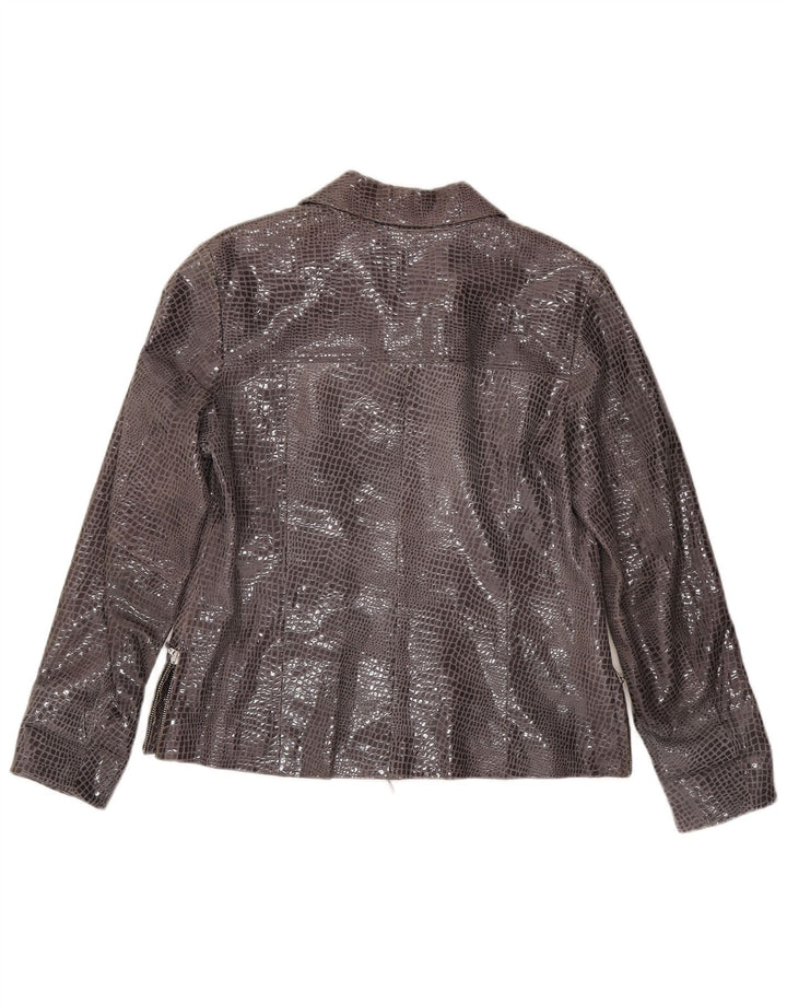 Vintage ženska kožna jakna EU 38 srednje siva koža sa životinjskim printom