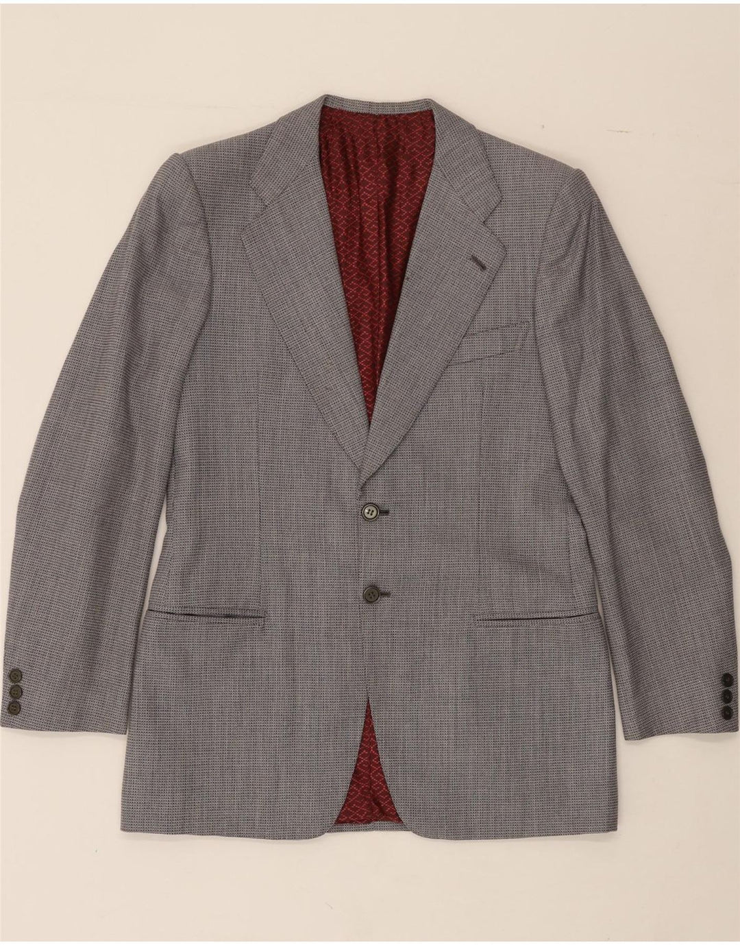 VINTAGE Mens Abstract Pattern 2 Button Blazer Jacket UK 34 XS Blue Vintage Vintage and Second-Hand Vintage from Messina Hembry 