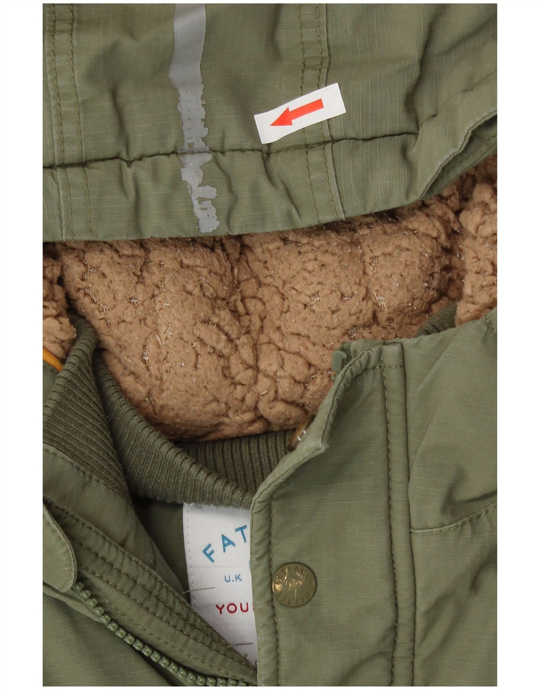 Parka jakna s kapuljačom Fat Face Boys 8-9 godina kaki pamuk