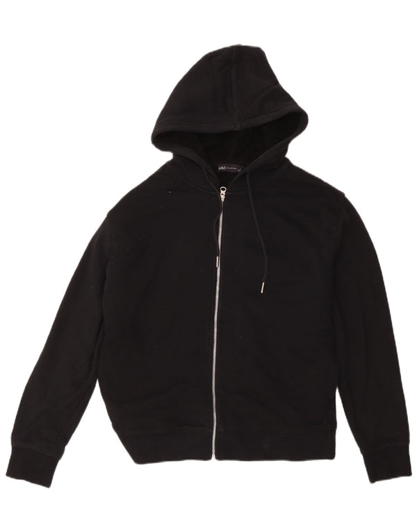 Marks & Spencer Womens Sherpa Zip Hoodie Sweater UK 14 Medium Black Cotton
