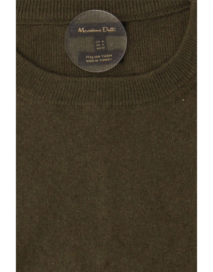 MASSIMO DUTTI Womens Crew Neck Jumper Sweater UK 12 Medium Khaki