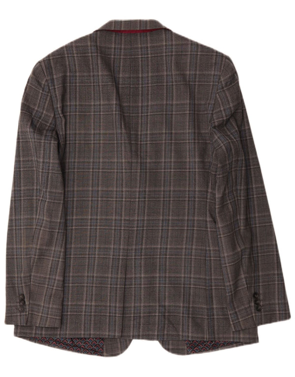 Ted Baker Muška duga jakna sako s 2 gumba UK 44 2XL siva karirana vuna