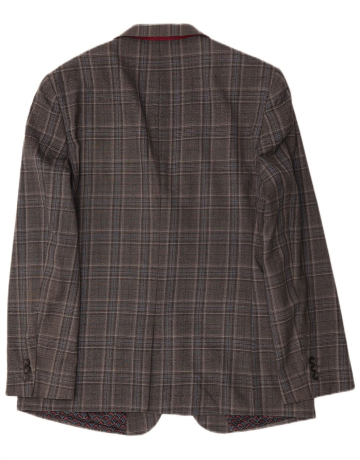 Ted Baker Muška duga jakna sako s 2 gumba UK 44 2XL siva karirana vuna