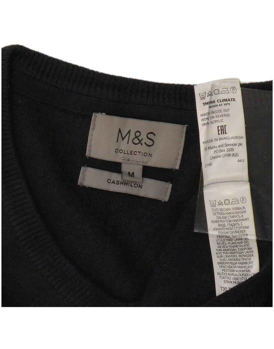 MARKS & SPENCER Mens V-Neck Jumper Sweater Medium Navy Blue Acrylic