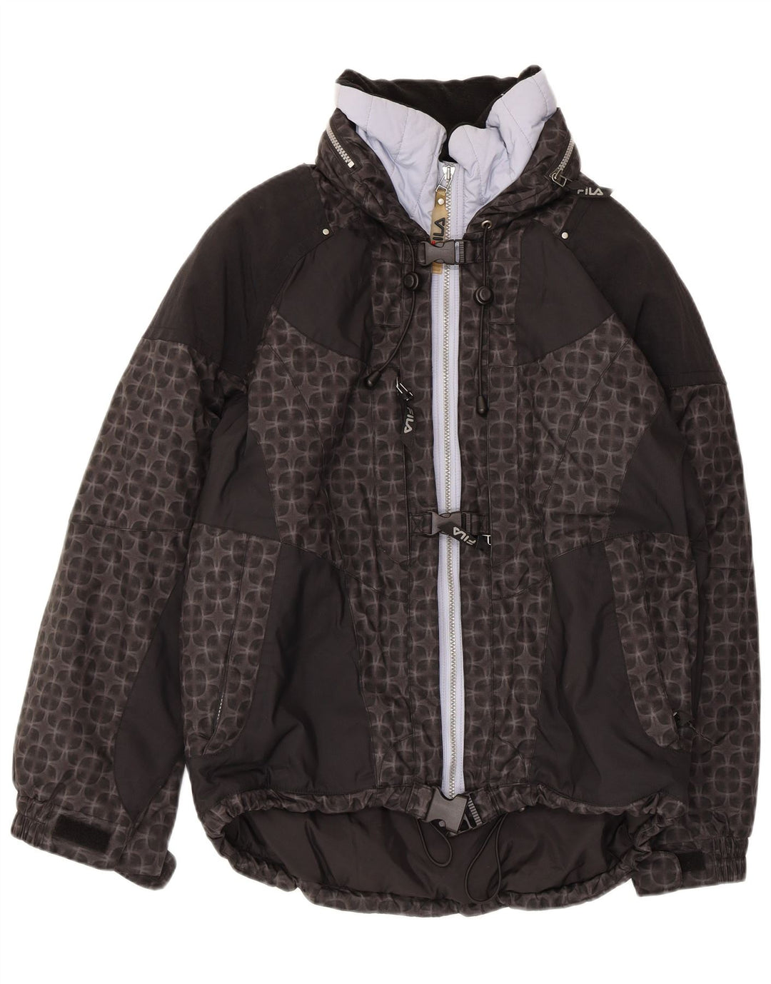 FILA ženska prevelika skijaška jakna s kapuljačom US 6 srednje crne geometrije