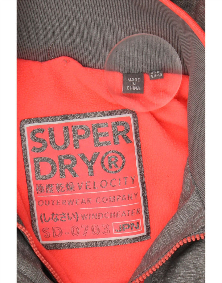 SUPERDRY Womens Hooded Windbreaker Jacket US 8 Medium Grey Nylon