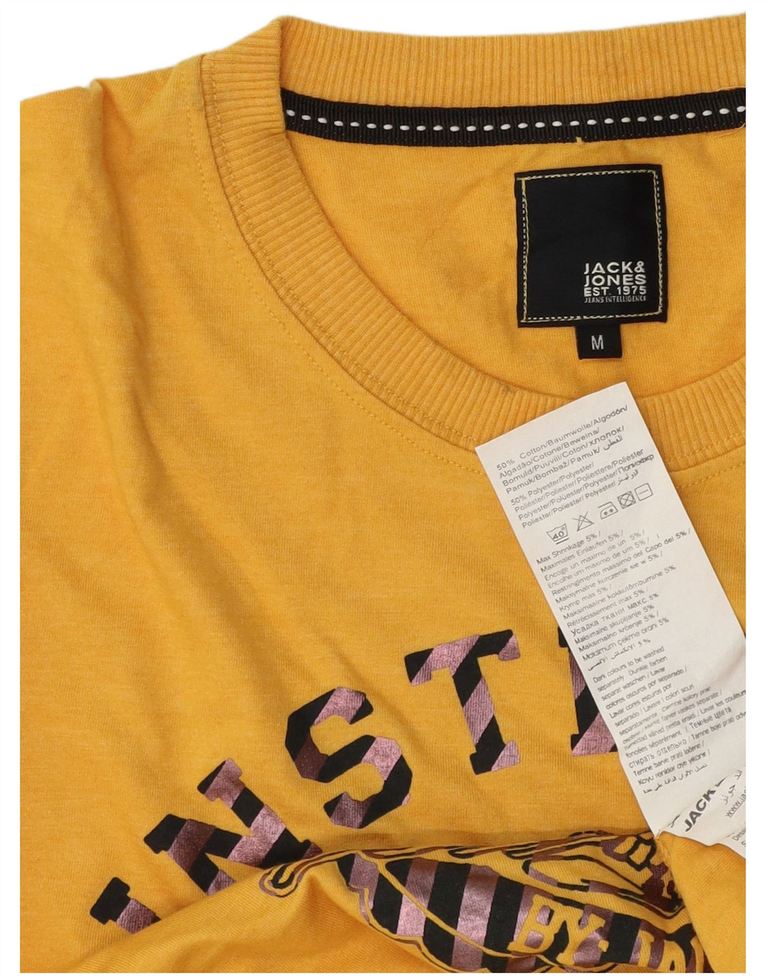 Jack & Jones muška majica dugih rukava s grafikama, srednje žuti pamuk