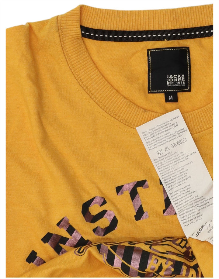 Jack & Jones muška majica dugih rukava s grafikama, srednje žuti pamuk