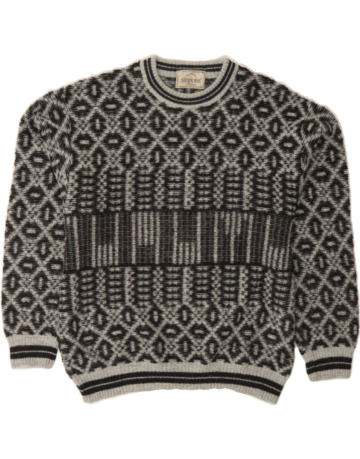 SUSPENSE COLLECTION Mens Crew Neck Jumper Sweater Large Grey Fair Isle Vintage Suspense Collection and Second-Hand Suspense Collection from Messina Hembry 