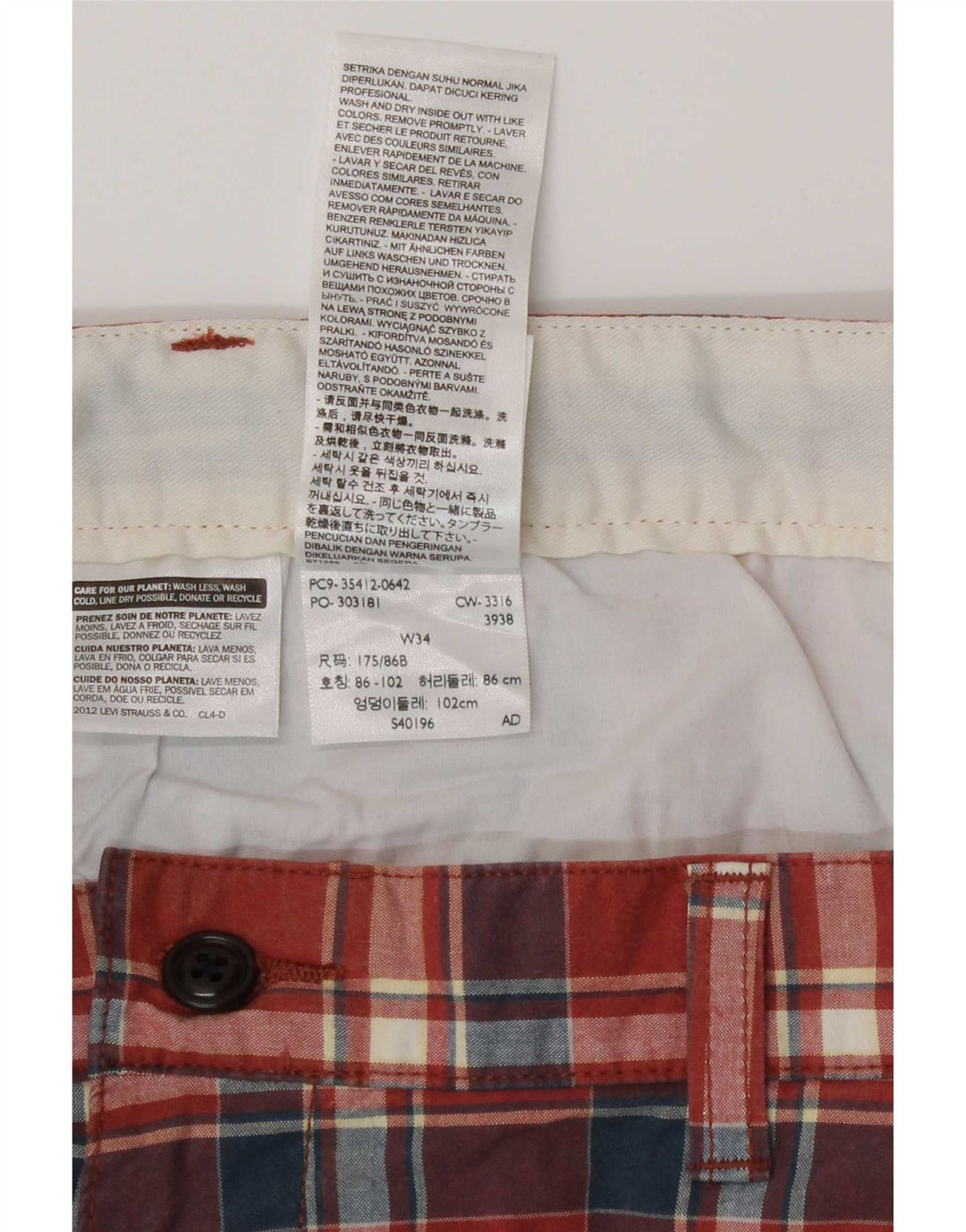 Dockers muške chino kratke hlače W34 veliki crveni karirani pamuk