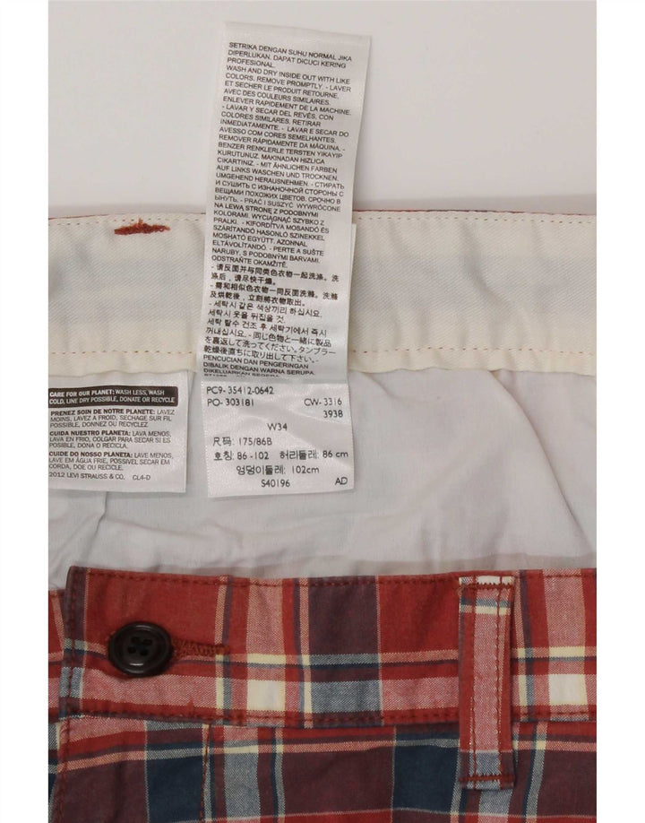 Dockers muške chino kratke hlače W34 veliki crveni karirani pamuk