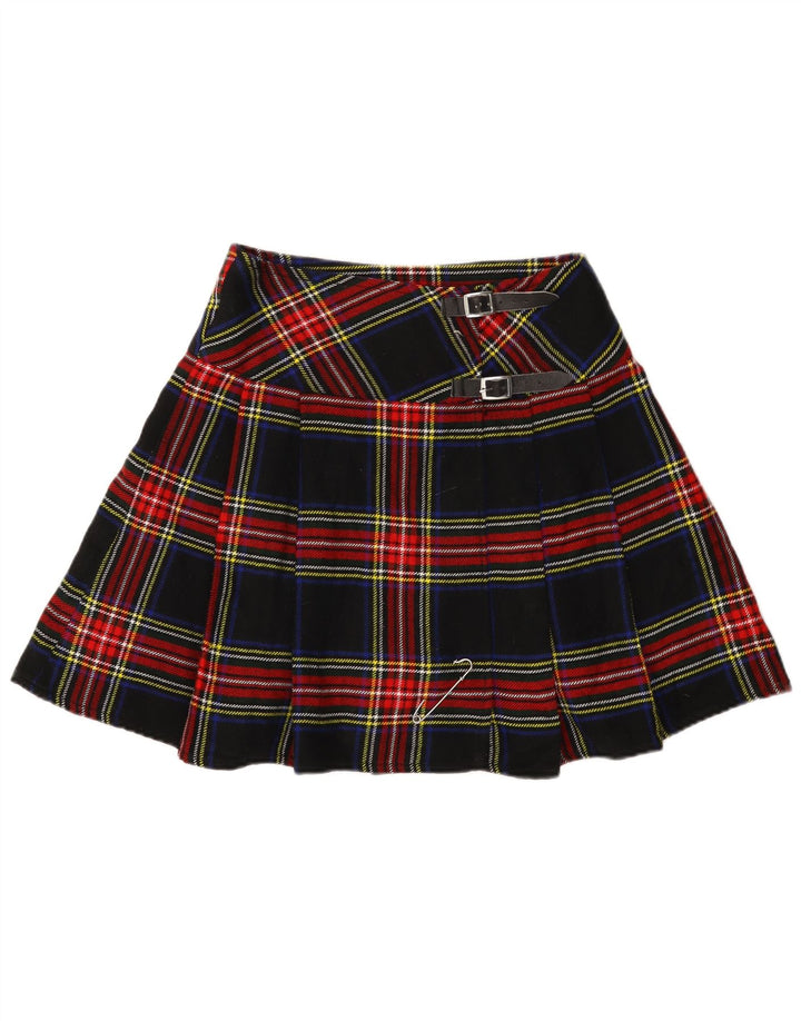 Vintage ženska mini suknja na omot W30 Srednje tamnoplava karirana akrilna