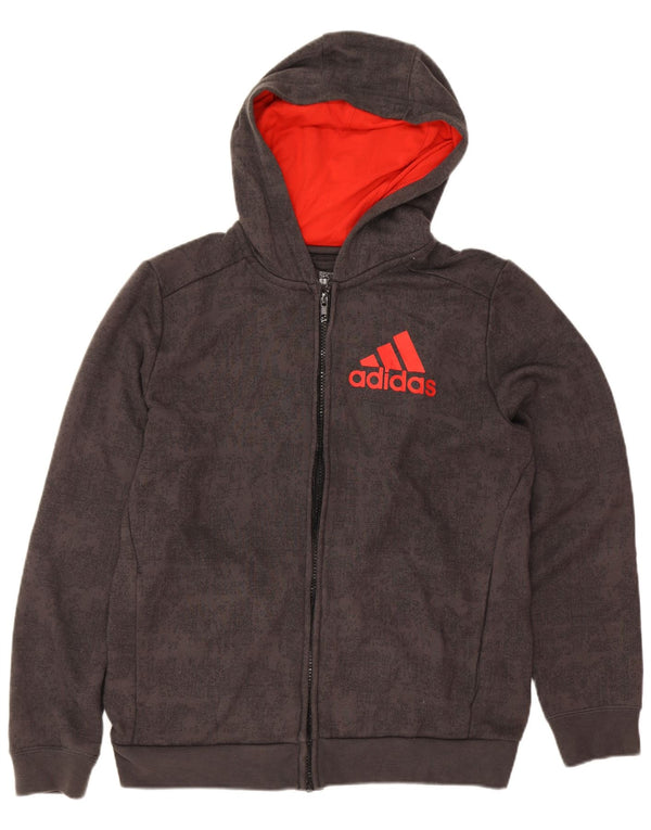 Adidas pulover s kapuljačom s patentnim zatvaračem za dječake, 13-14 godina, sivi poliester
