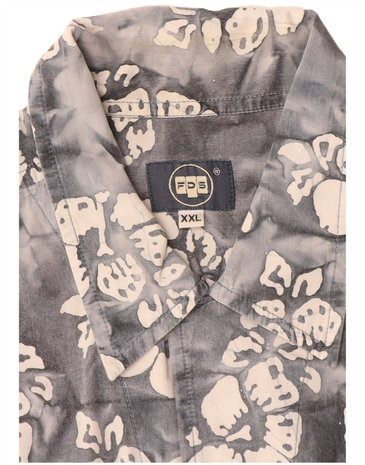 Vintage muška košulja kratkih rukava 2XL sivi cvjetni pamuk