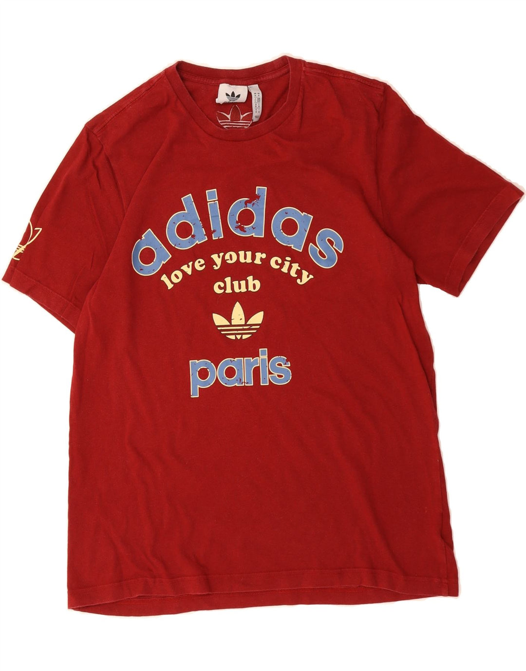 ADIDAS Mens Paris Graphic T-Shirt Top Medium Red Cotton Vintage Adidas and Second-Hand Adidas from Messina Hembry 