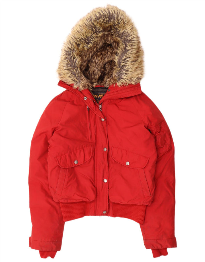 Woolrich ženska podstavljena jakna s kapuljačom UK 14 Srednje crveni najlon