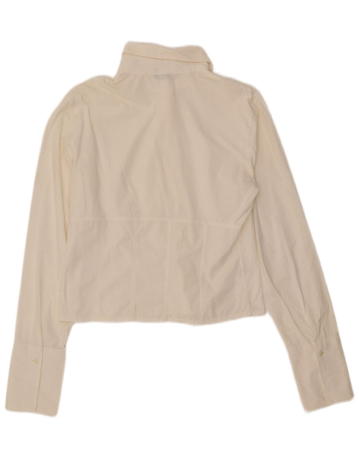 BENETTON Ženska skraćena košulja bluza UK 14 Veliki bijeli pamuk