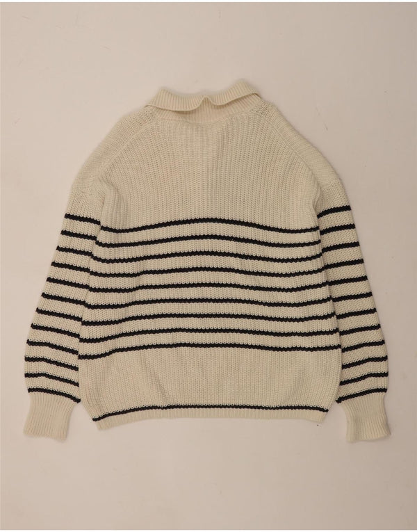 Zara ženski džemper s polo ovratnikom UK 16 Veliki sivo bijeli na pruge