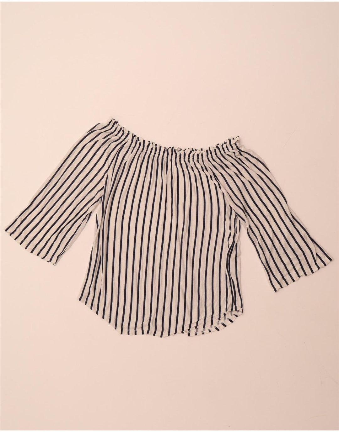 BENETTON Ženska majica s otvorenim ramenima 3/4 rukava UK 14 srednje bijele pruge