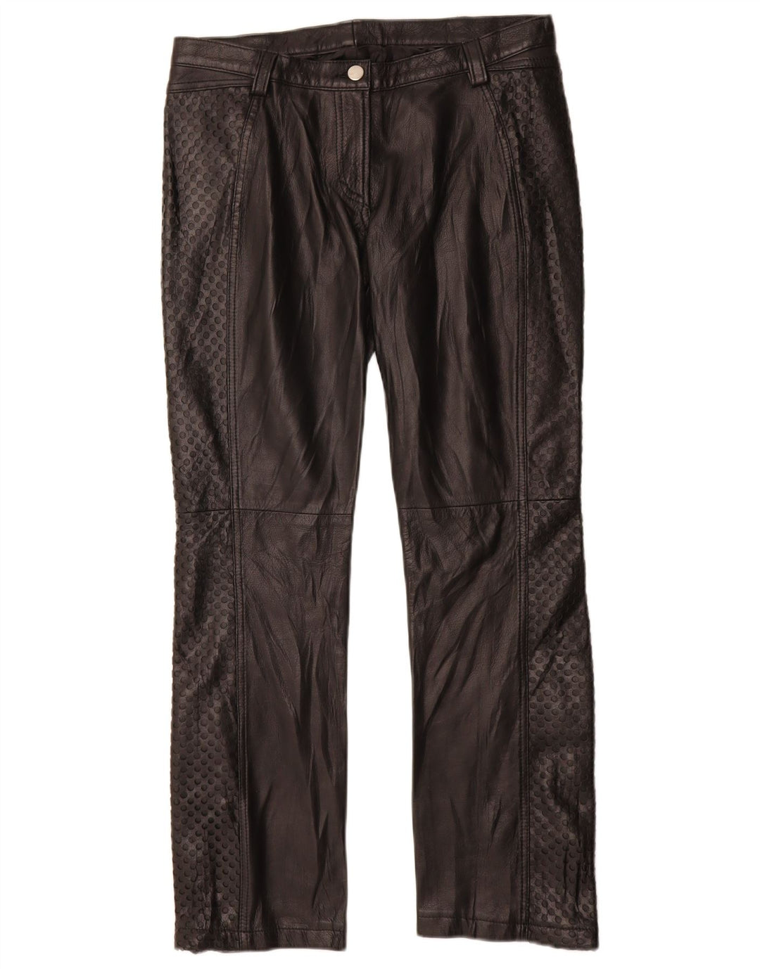 Vintage ženske ravne kožne hlače IT 42 srednje W28 L29 crna koža