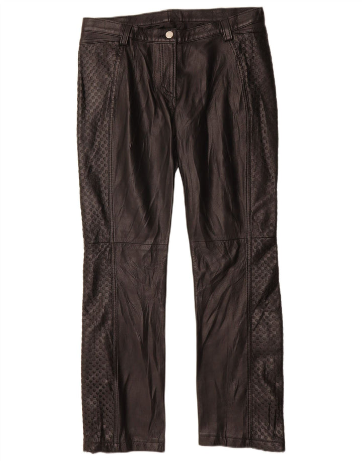 Vintage ženske ravne kožne hlače IT 42 srednje W28 L29 crna koža