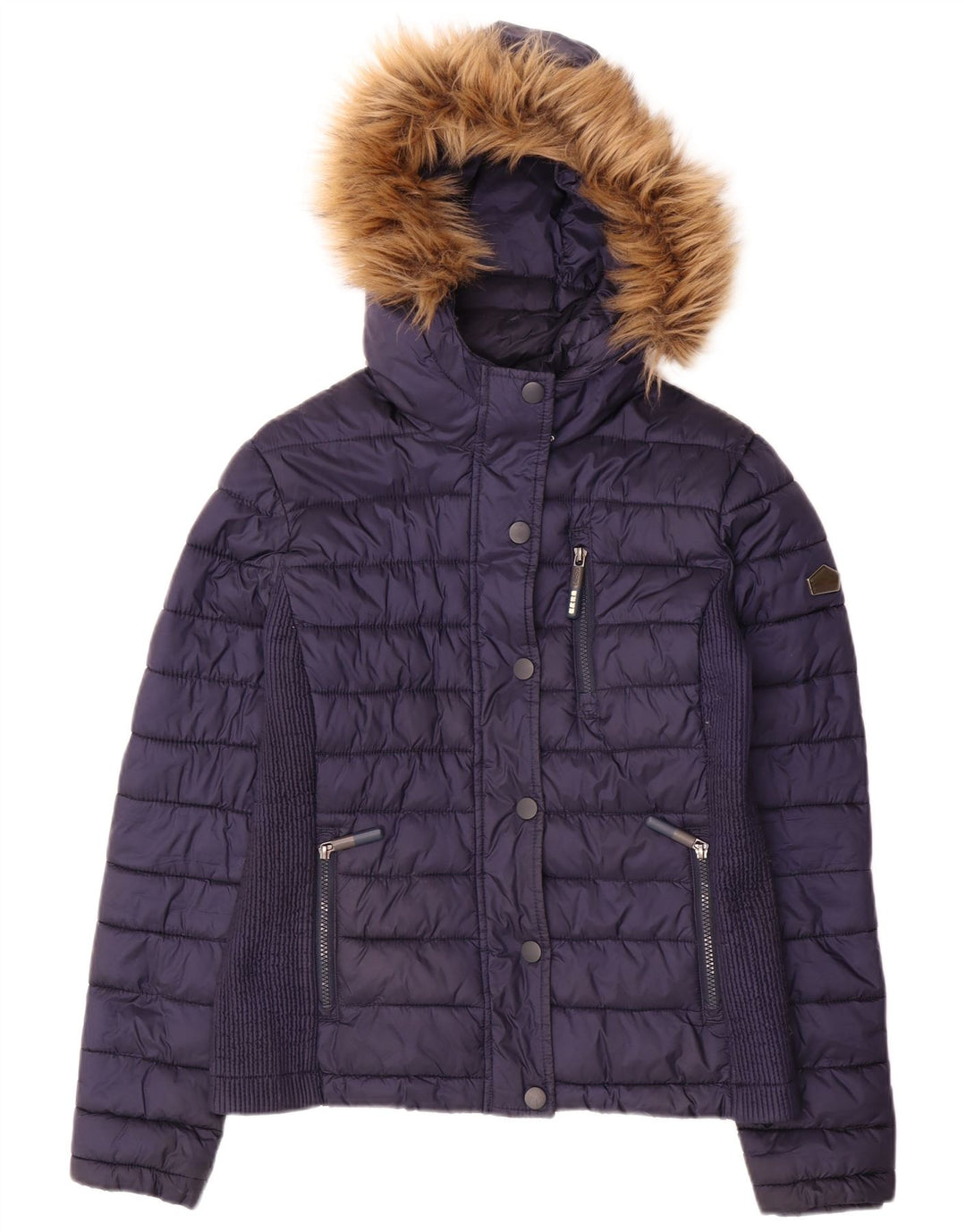 SUPERDRY ženska podstavljena jakna s kapuljačom UK 14 srednje tamnoplavi poliester