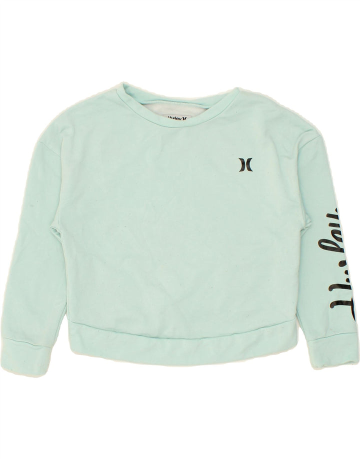 HURLEY Girls Graphic Sweatshirt Jumper 10-11 Years Medium  Blue Vintage Hurley and Second-Hand Hurley from Messina Hembry 