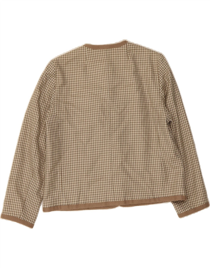 VINTAGE Womens 6 Button Blazer Jacket UK 14 Medium Beige Houndstooth Vintage Vintage and Second-Hand Vintage from Messina Hembry 