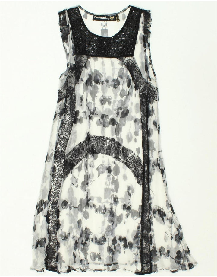 DESIGUAL Womens See Through Basic Dress IT 42 Medium White Spotted Beach Vintage Desigual and Second-Hand Desigual from Messina Hembry 