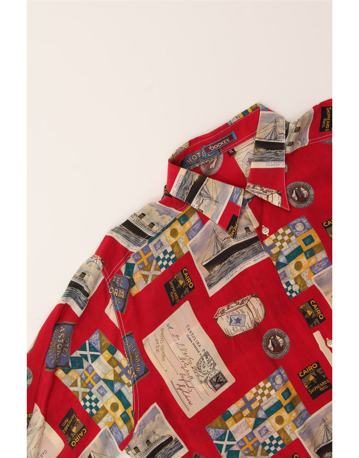 JOCKEY Mens Abstract Pattern Short Sleeve Shirt XL Red Cupro Vintage Jockey and Second-Hand Jockey from Messina Hembry 
