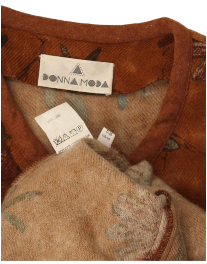 Vintage ženski sako s 5 gumba UK 14 Srednje smeđa vuna s cvjetnim uzorkom