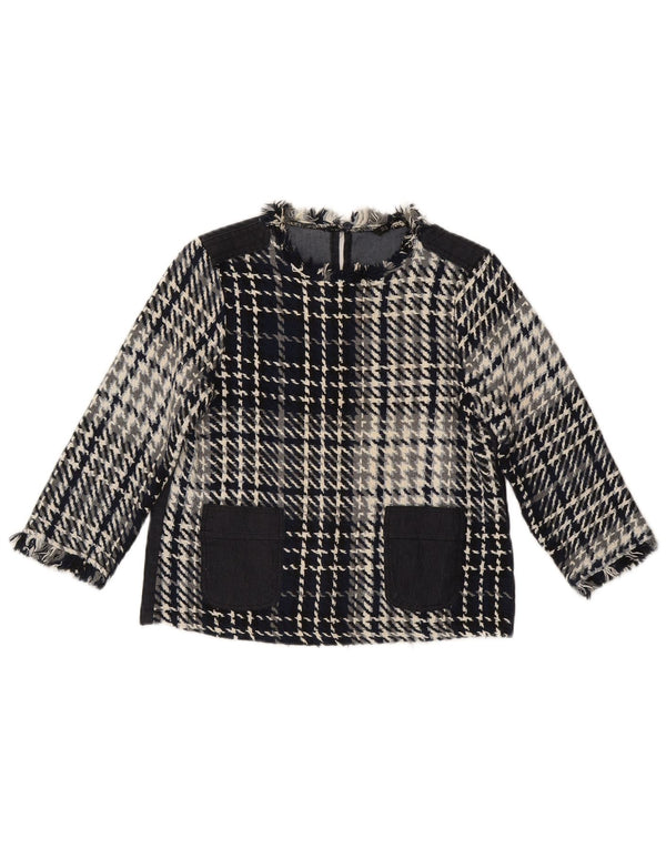 Zara ženski kratki top s 3/4 rukava UK 10 Mali tamnoplavi karirani pamuk